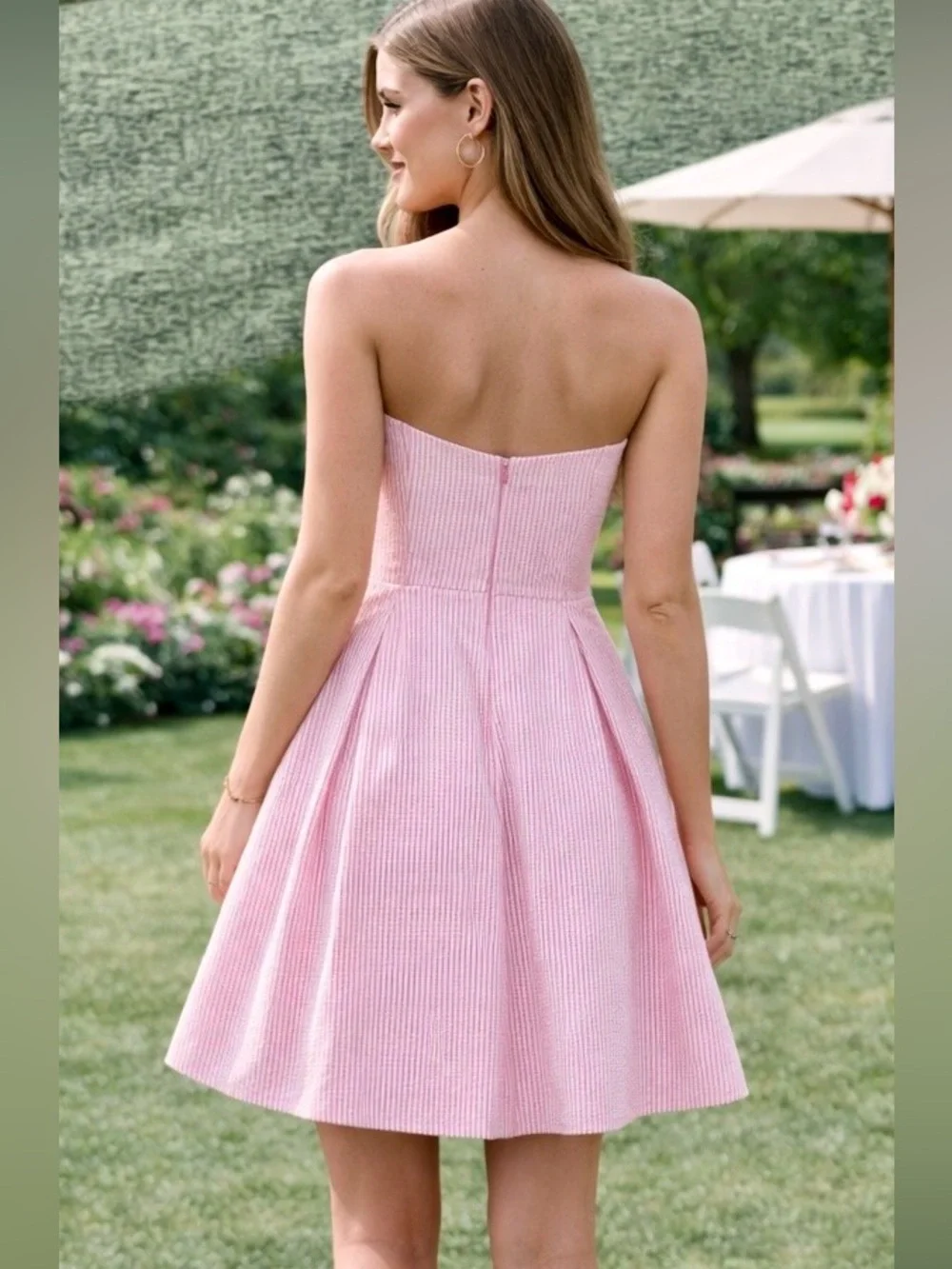 Lilly Pulitzer Strapless Pink and White Seersucker Dress Size 2 Style 96449 - Picture 4 of 12